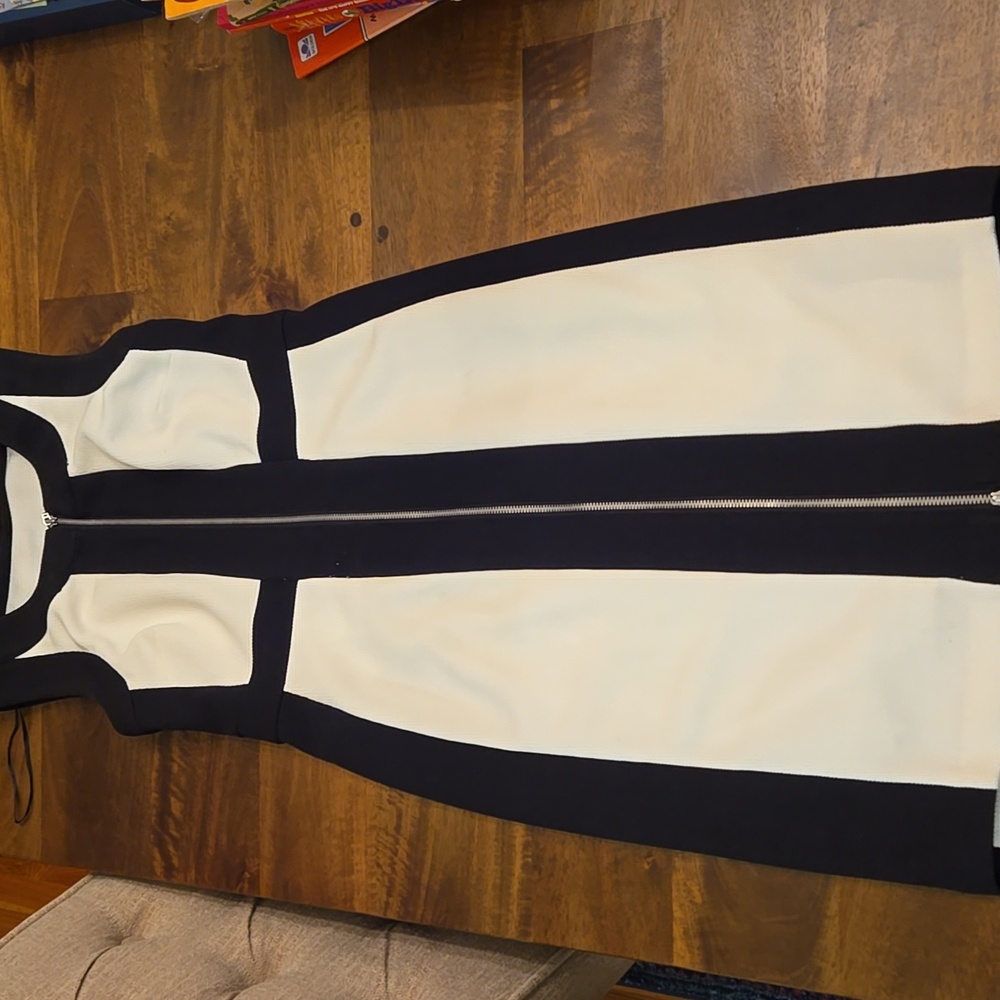Ricki's black and cream color block zipper front ladies sheath dress
